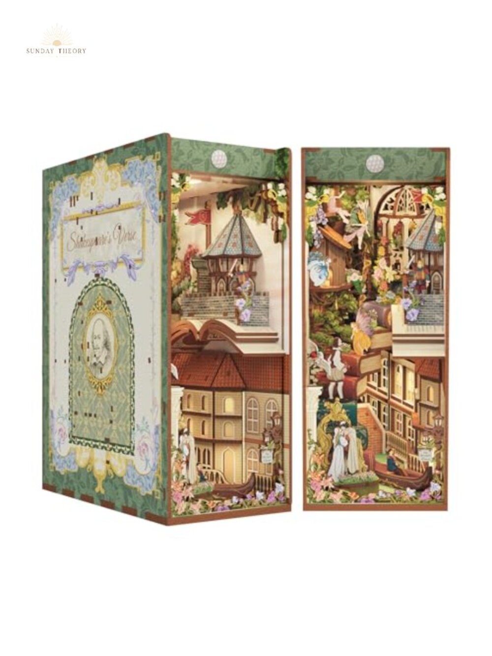 DIY Book Nook Kit 3D Wooden Puzzle for Adults LED Lights Shakespeare Bookshelf